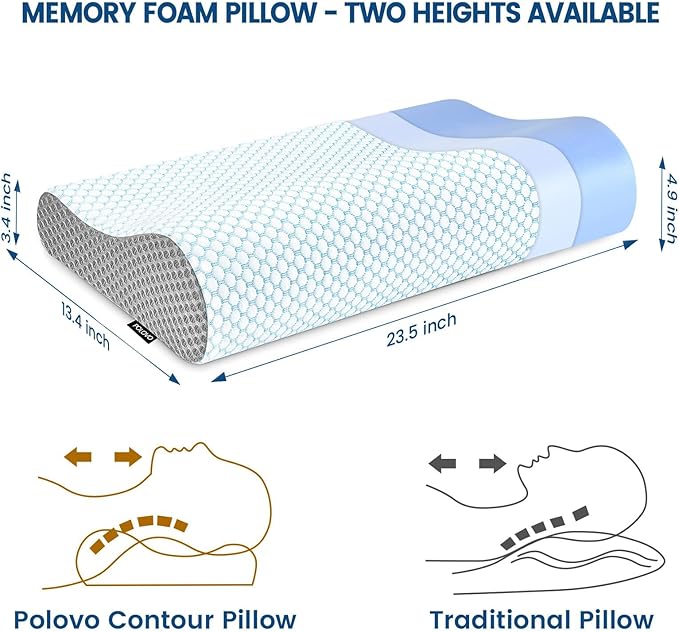 Memory Foam Pillows Neck Pillow Bed Pillow for Sleeping, Ergonomic Cervical Pillow for Neck and Shoulder Pain Relief,Orthopedic Contour Pillow for Side Back Stomach Sleeper