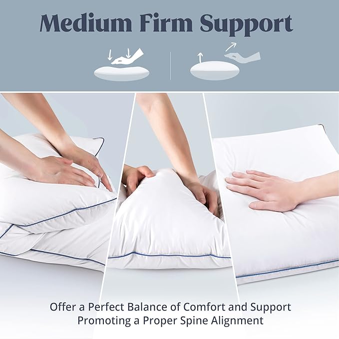 puredown® Goose Feathers and Polyester Fiber Pillows, Made in USA, Premium Medium to Firm Sleeping Pillows, Hotel Collection Pillows with Cotton Cover, 2 Pack, King Size, 20x36 Inches