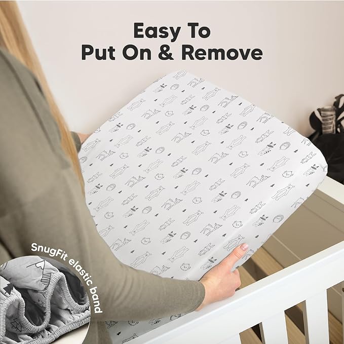 2-Pack Mini Crib Sheets Fitted, Pack and Play Sheets - Organic Cotton Pack N Play Sheets for Pack and Play Mattress, Playard Baby Crib Sheets, Jersey Crib Sheets Neutral for Boys, Girls (Woodland)