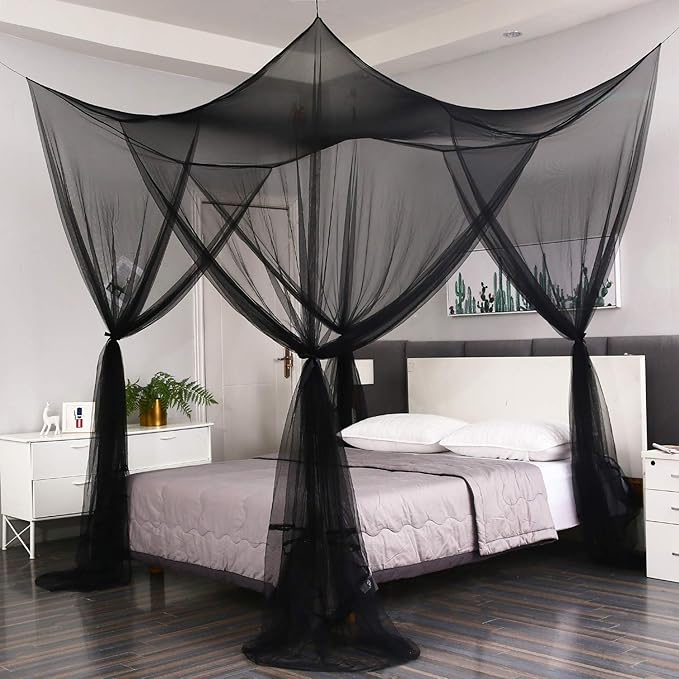 Mengersi 4 Corner Post Canopy Bed Curtains Mosquito Net Twin to Twin XL Size Bed,Netting Bed Curtains for Camping, Patio,Indoor Outdoor Net (80x40x80, Black)