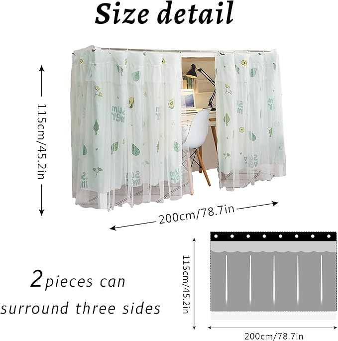 Hoce Bunk Bed Curtain Gauze Bunk Bed Curtains Drapes with Lace Privacy Dorm Bed Canopy for Bottom Twin