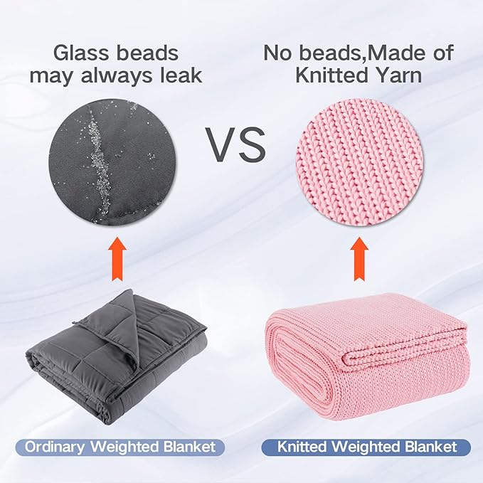 Knitted Weighted Blanket(Pink 50"x75" 20lbs),Home Décor Cooling Throw Blanket for Hot Sleepers,Hand Made Chunky Knit Heavy Blanket for Adults Use on Full Size Bed