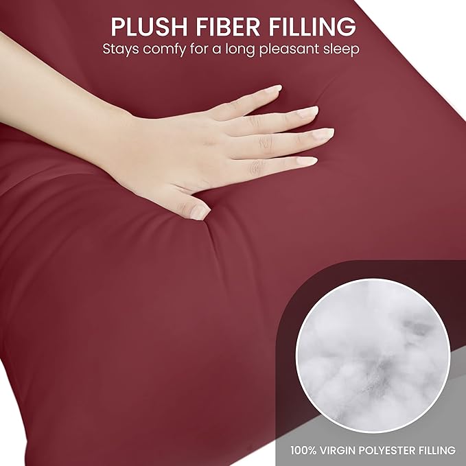 Utopia Bedding Full Body Pillow for Adults (Burgundy, 20 x 54 Inch), Long Pillow for Sleeping, Large Pillow Insert for Side Sleepers
