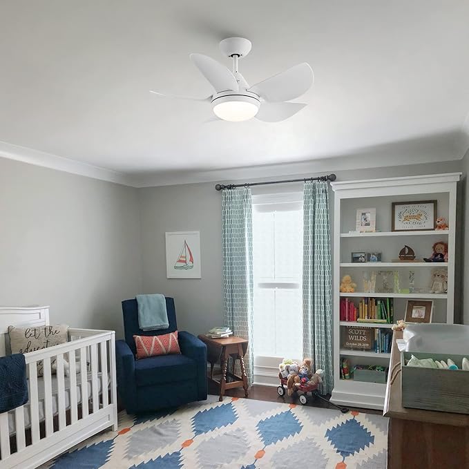 NicBex Ceiling Fan 30 Inch Indoor Modern Ceiling Fans with Integrated LED Light and Remote Control Down Rod Mount Ceiling Fan with 5 Blades for Living Room, Bedroom, White