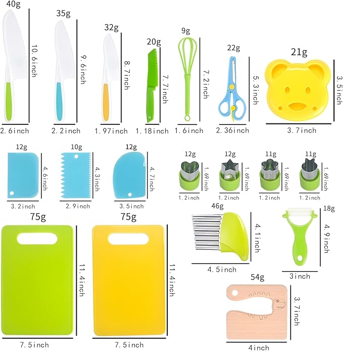Real Cooking Set for Kids,13/17 Piece Kids Baking knife Set Kitchen Tools Include Wood Kids Safe Knife, Peeler, Cutting Board Potato Slicers for Boys, Kid, Toddler, Gift