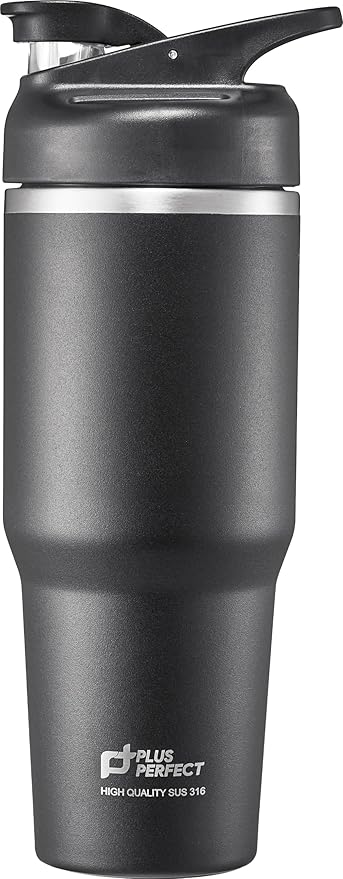 34 OZ 316 Stainless Steel Vacuum Insulated Travel Mug With Leak Proof Flip For Both Straw & Spout, Double Walled Seamless to Keep Hot And Cold, Black