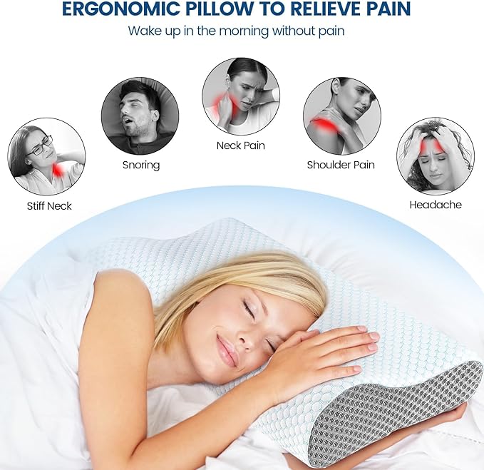 Memory Foam Pillows Neck Pillow Bed Pillow for Sleeping, Ergonomic Cervical Pillow for Neck and Shoulder Pain Relief,Orthopedic Contour Pillow for Side Back Stomach Sleeper