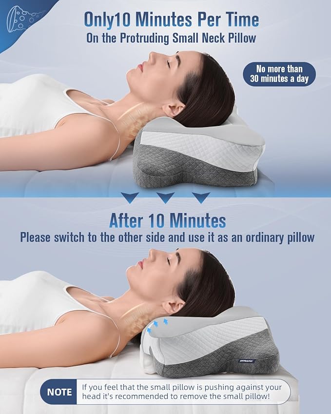 DONAMA Cervical Neck Pillow for Sleeping, Ergonomic Memory Foam Pillows with Built-in/Removable Small Neck Support Pillow, Contour Bed Pillows for Side Back Stomach Sleepers with Cooling Pillowcase