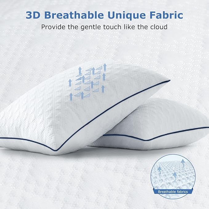Cooling Bed Pillows Standard Size Set of 2 for Sleeping, Adjustable Shredded Memory Foam Pillows for Side Back Stomach Sleepers - Luxury Gel Pillows hotel pillows with Washable Removable Cover