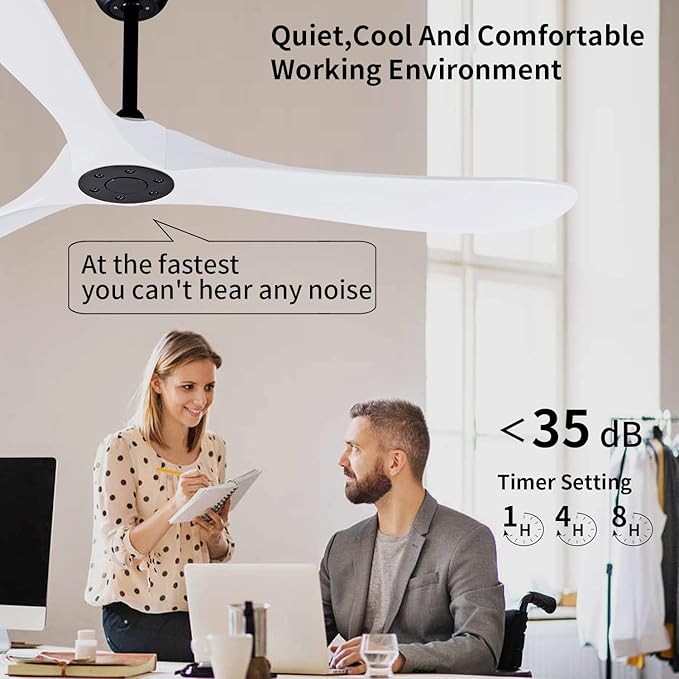 Bigzone 60" White Ceiling Fan Without Lights,DC Motor Quiet Energy Saving,3 White Balsa Wood Blades,Outdoor/Indoor Ceiling Fan With Remote Control，Reversible Blades