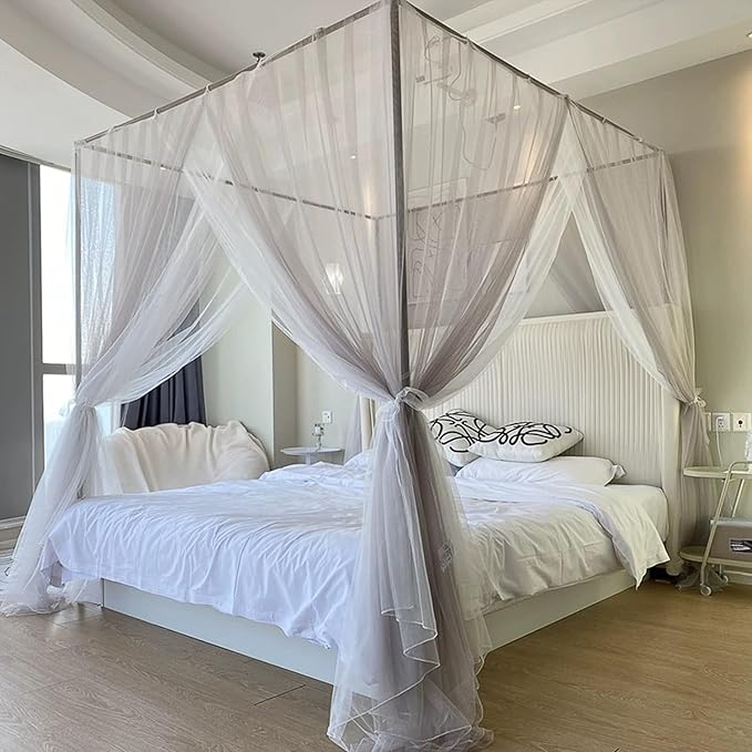 Canopy Bed Frame Full Size Stainless Steel Canopy Poles for Bed, Canopy Bed Curtains Full Bed Canopies & Drapes for 4 Corner Metal Bed Wood Bed Bedroom Decor