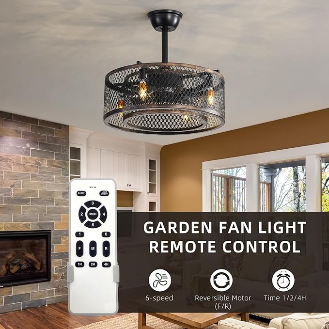 NicBex Ceiling Fan 20 Inch Ceiling Fans with Lights Caged Ceiling Fan with Blades and Remote Control Down Rod Mount Ceiling Fans for Bedroom, Living Room, Black Brown