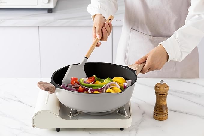 Country Kitchen Pots and Pans Set Nonstick, Cast Aluminum Kitchen Cookware Set with Utensils, 14 Pcs Non Stick Cooking Set w/Frying Pans & Saucepans