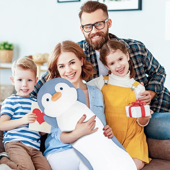 36" Penguin Stuffed Animal, Soft Jumbo Long Cuddle Pillow, Cute Blue Penguin Plush Body Pillow Plushies Toy Gift for Kids, Boy and Girls Birthday,Valentine