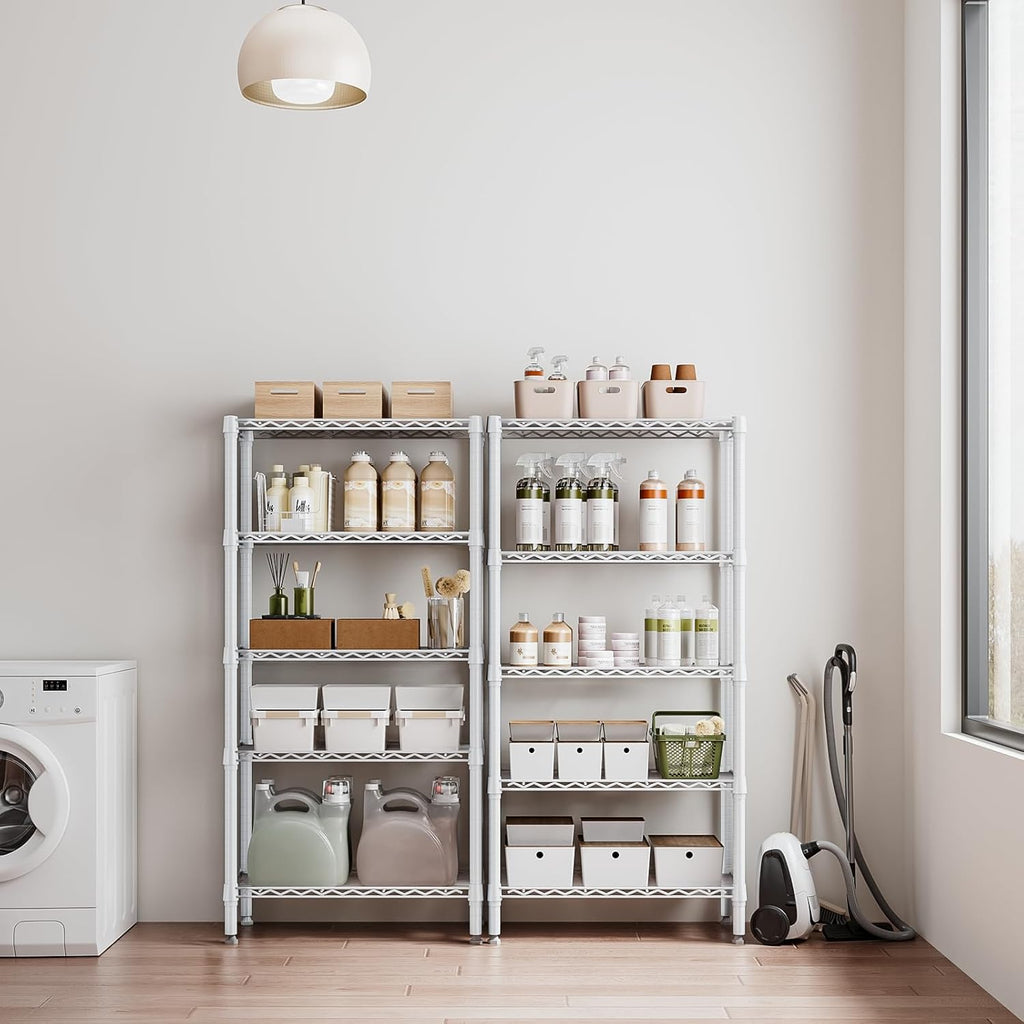 1250 lbs 5 Tier Shelf Metal Storage Shelves Wire Rack Closet Organizers for Garage Kitchen Bathroom Laundry White 11.8" D x 29.5" W x 59.5" H