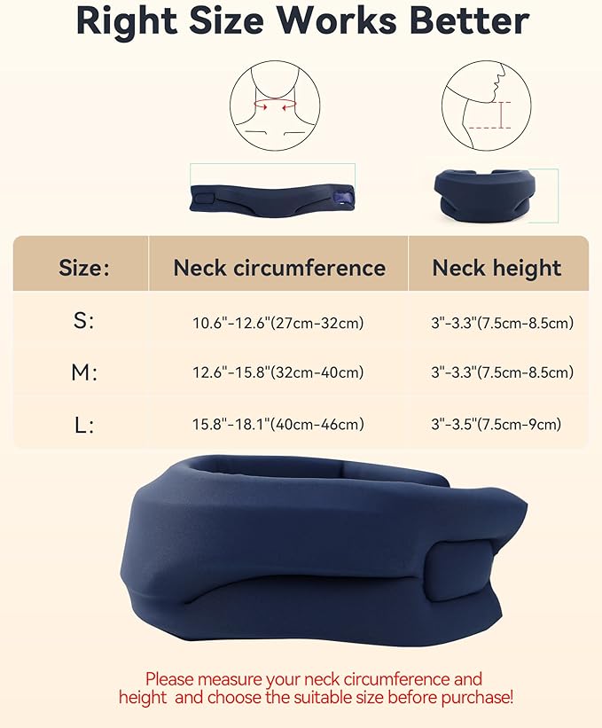Neck Brace Cervical Collar - Neck Support Brace for Sleeping, Soft Foam Wraps Keep Vertebrae Stable and Aligned for Relief of Cervical Spine Pressure for Women & Men, (12.6-15.8 Inch) Blue