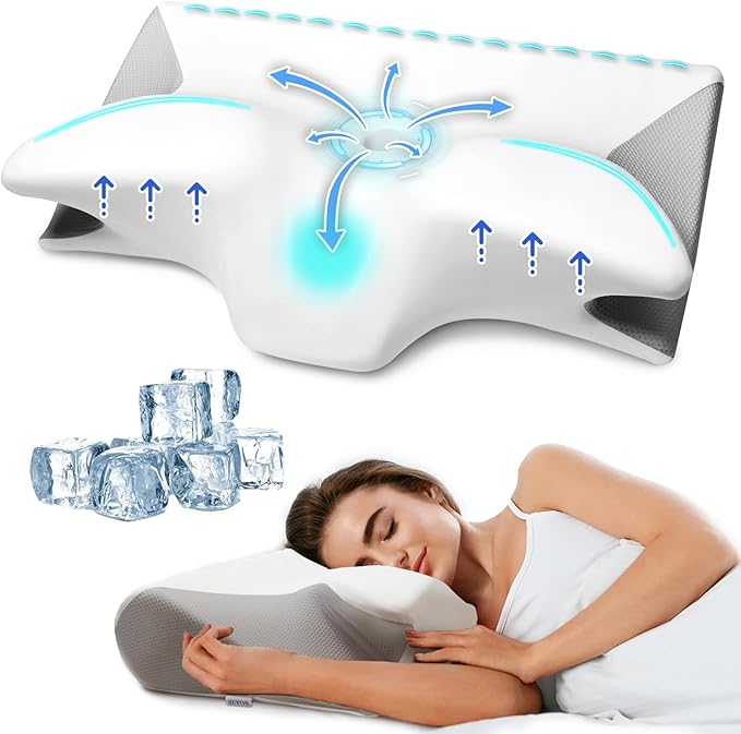 Cervical Pillow for Neck Pain Relief, Cooling Contour Memory Foam Pillows Support Odorless Ergonomic Neck Pillow Adjustable Orthopedic Bed Pillow for Side Back Stomach Sleeper with Pillowcase