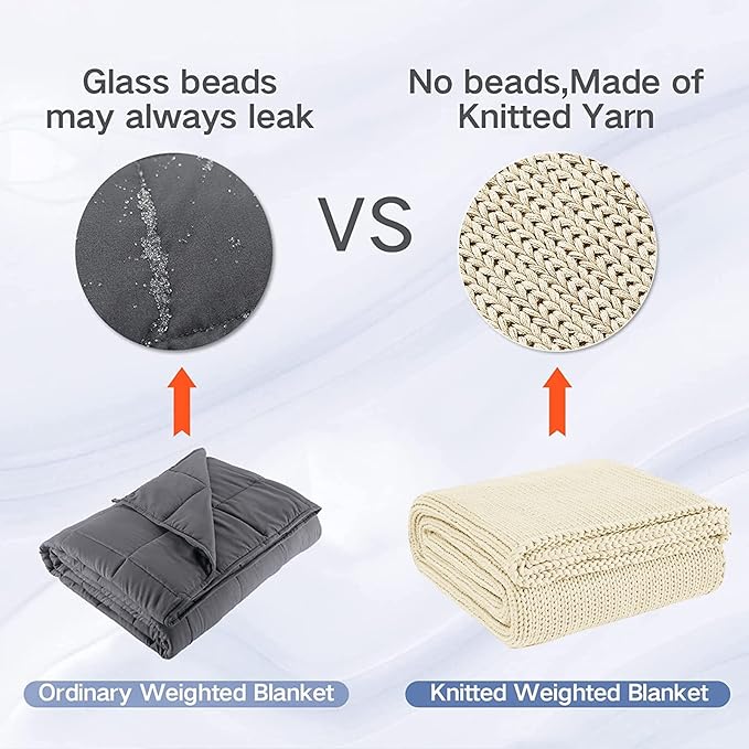 Knitted Weighted Blanket(Cream 50"x60" 10lbs),Home Décor Cooling Throw Blanket for Hot Sleepers,Hand Made Chunky Knit Heavy Blanket or Adults Use on Twin Size Bed