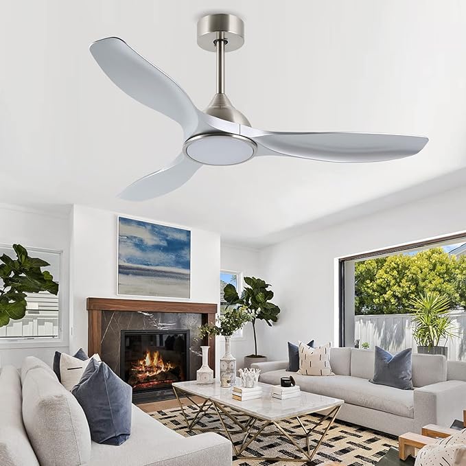 52 Inch Quiet DC Motor 6 Speed High CFM Modern Ceiling Fan with Lights Remote Control, 3 Blade Indoor Silver Ceiling Fan for Bedroom, Office, Living Room