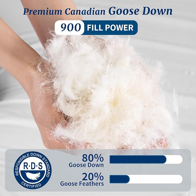 Canadian Luxury Goose Down Pillow Queen Size - 900 Fill Power, 600 TC Cotton Shell- Ultra Soft and Comfort Sleep Pillows - Bed Pillows for Back, Stomach, Side Sleeper(White,Queen(Pack of 2))