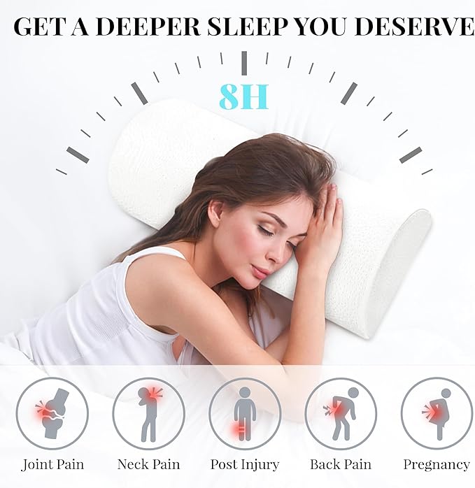 Knee Pillow for Side Sleepers Memory Foam Leg Pillows for Sleeping Yoga Bed Half Moon Bolster Pillow for Neck Pain Relief with Pillowcase 20.5x8x4.5 Inches(Air Layer White, Standard Size)