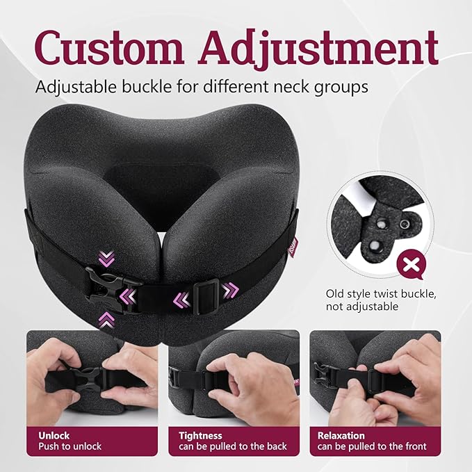 Travel Pillow Vac Compressed Memory Foam Neck Pillow Airplane,Soft and compatible,Neck Support,Washable,Airplanes Travel Essentials Accessories for Office,Flight,Cars Breaks Sleeping(Black)