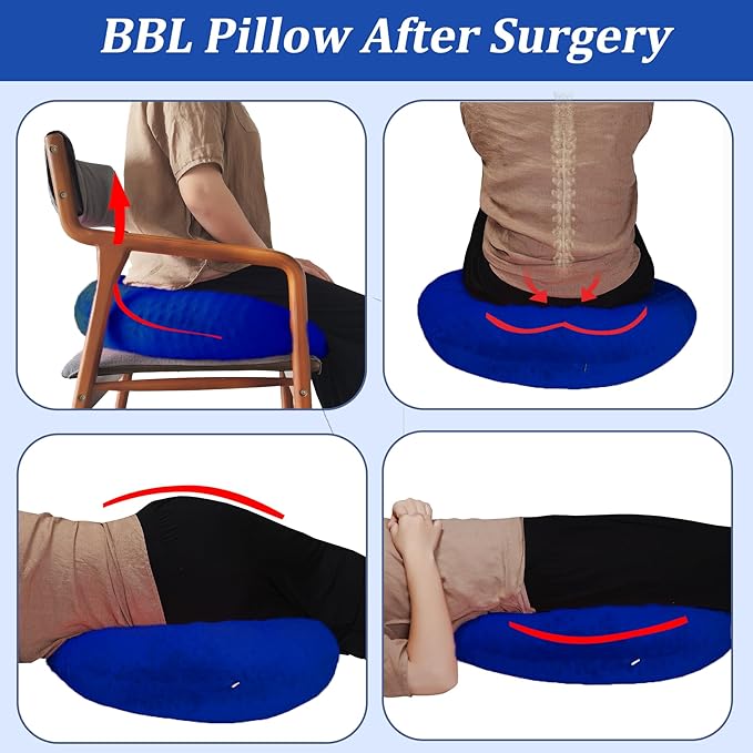 BBL Pillow After Surgery for Butt Sleeping, Brazilian Butt Lift Pillow Post Surgery Recovery for Sitting Sleeping Driving Donut Pillow for Woman Lumbar Back Cushion Seat Foam (Navy Blue)