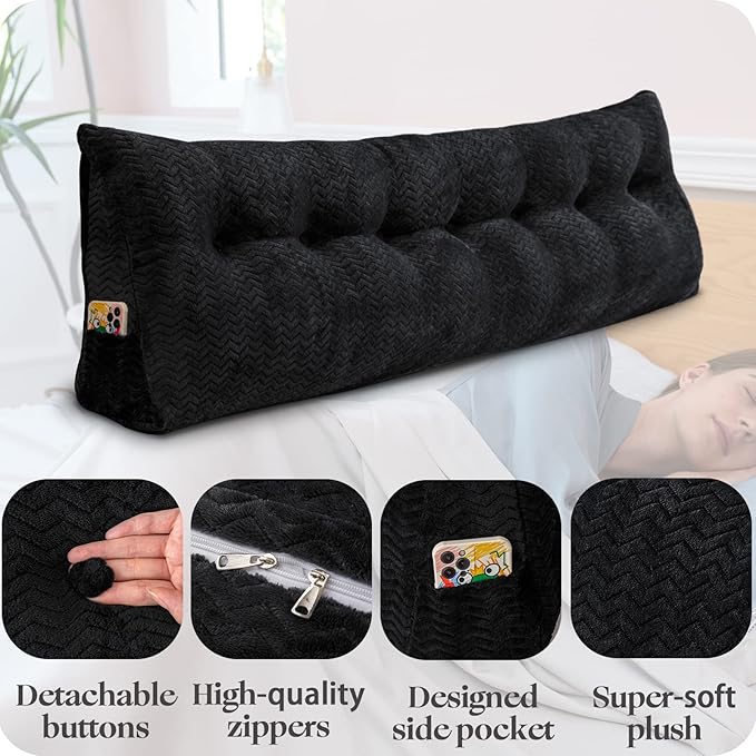 Large Bolster Triangular Headboard Wedge Backrest Positioning Support Bed Rest Reading Pillows Headboard Wedge Pillows for Day Bed Bunk Bed with Removable Cover, California King(71x8x20 Inches)