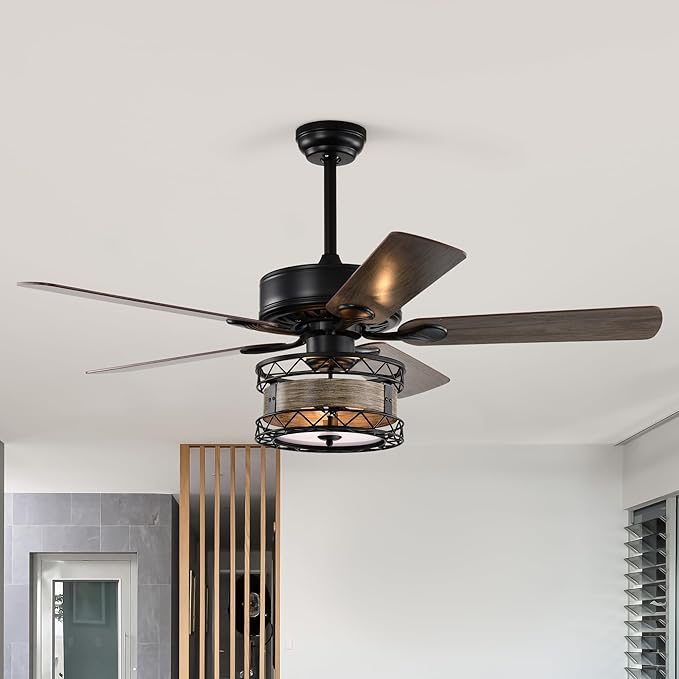 NicBex Ceiling Fan 52 Inch Ceiling Fan with Lights Vintage Ceiling Fans with 5 Blades and Remote Control Reversible Ceiling Fan with Lamp Shade for Bedroom, Living Room, Matte Black