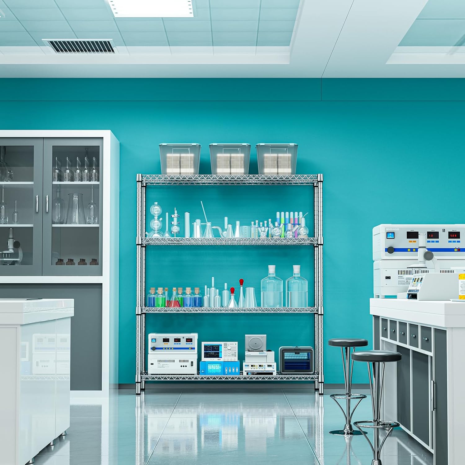 1760 LBs 4 Tier Storage Rack Metal Wire Shelving Unit, Storage Standing Shelf Organizer for Laundry Bathroom Kitchen Pantry Garage Utility Room, Chrome 17.7" D x 59.1" W x 70.4" H