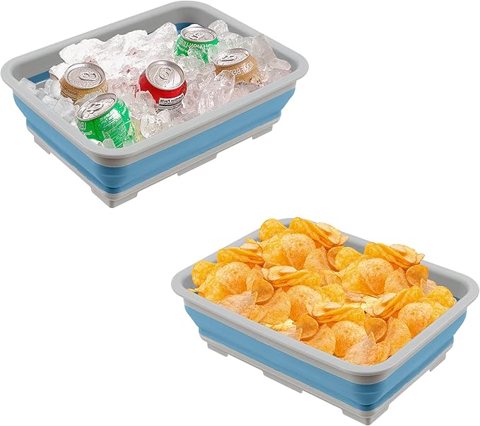 Set of 2 Multipurpose Wash Bins – 10-Liter Basins for Camping, Parties, or Cleaning – Collapsible Bucket Set by Wakeman (Blue)