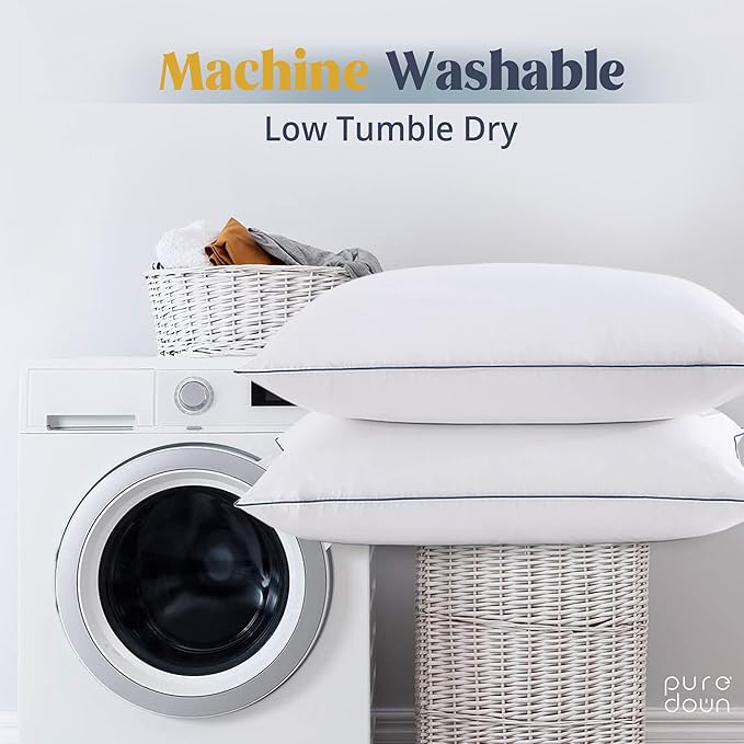 puredown® Goose Feathers and Polyester Fiber Pillows, Made in USA, Premium Medium to Firm Sleeping Pillows, Hotel Collection Pillows with Cotton Cover, 2 Pack, Queen Size, 20x30 Inches