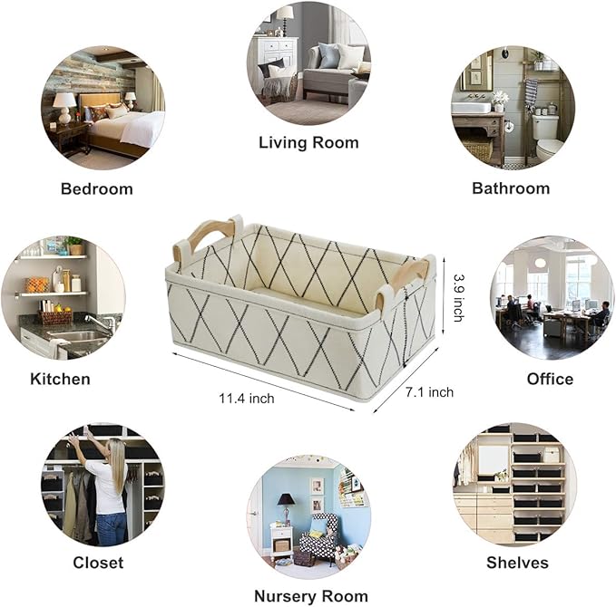 Small Storage Baskets Toy Storage Organizer Rectangle Basket Empty Gift Baskets Shelf Baskets Decorative Storage Basket With Wooden Handles for Keys Makeups Remotes Books