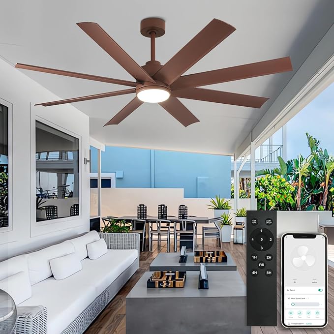 Depuley 60" Reversible Modern LED Ceiling Fan, 3 CCT Dimmable Ceiling Fans with Lights, Ceiling Fan with Remote and APP Control for Bedroom Living Room Dining Room Indoor or Outdoor Patio Brown