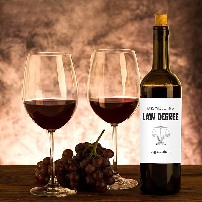 24Pcs Law Degree Graduation Wine Labels Graduation Gifts Wine Bottle Stickers Pairs Well with a Law Degree Wine Labels for Bottles Gifts for Women Men