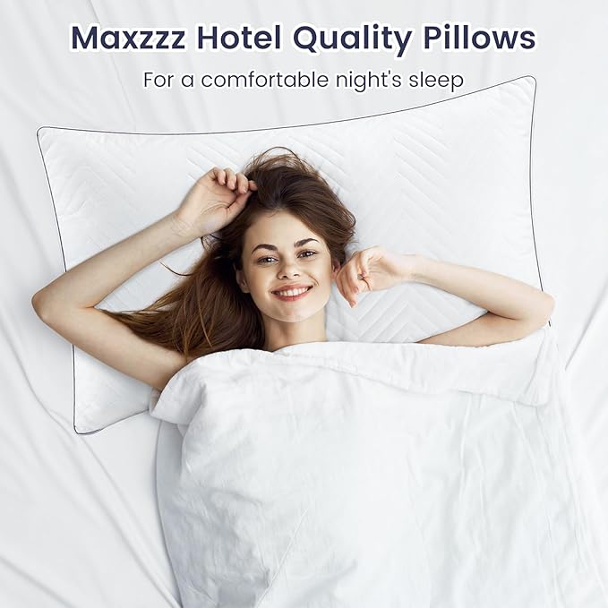 Maxzzz Bed Pillows Standard Size Set of 2, Fluffy Pillows for Back, Stomach or Side Sleepers, Luxury Hotel Quality, White(18x25 inch)