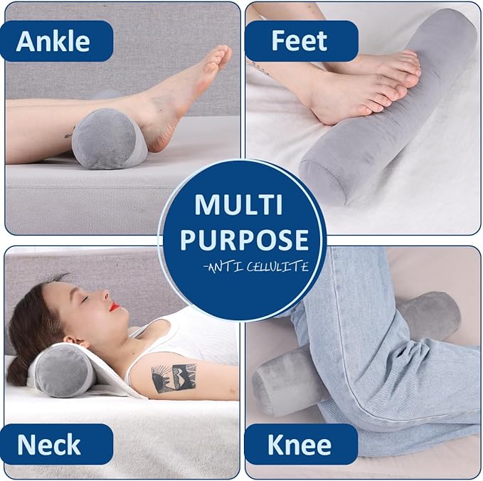 Health Cervical Neck Roll, Comfortable and Highly Resilient Bolster Pillows, Round Neck Pillows Support for Sleeping | Large Size Bolster Pillow for Bed, Legs, Back and Yoga (Grey)