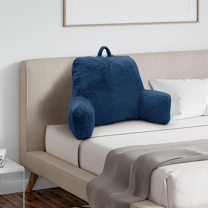 Reading Pillow Large Bed Pillow,Backrest with Arms, Back Support for Sitting Up in Bed, Couch for Lounging Bedrest,Blue