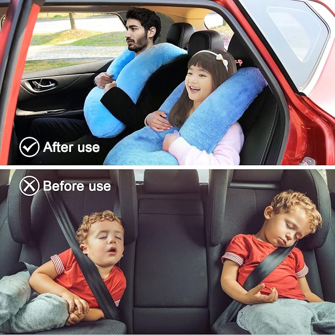 Travel Pillow, Travel Pillow for Kids, Sleeper Hold Pillow Travel, Removable U-Shaped Pillow for Adults and Children to Support Head and Body in The Back Seat of Long Car Trips (Blue)