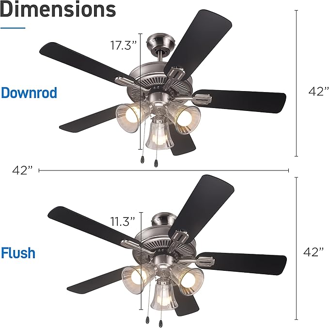COMMERCIAL COOL 42” Contemporary Ceiling Fan with Lights, Cools up to 175 Sq. Ft., Ideal for Medium Sized Rooms, Equipped with Dual Chain, 5 Reversible Dual Finish Blades in Dark Walnut & Grey