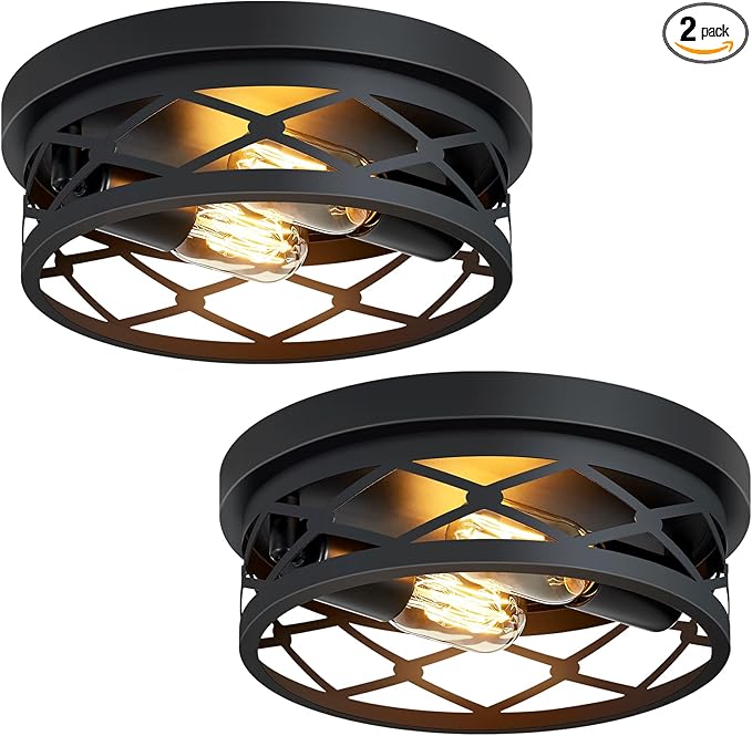 Flush Mount Ceiling Light Fixture for Hallway,2-Light Black Hallway Light Fixtures Ceiling,Light Fixtures Ceiling Mount for Kitchen,Farmhouse,Hall (2 Pack)