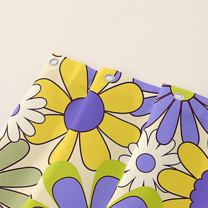 AILONEN Flower Shower Curtain for Bathroom,Polyester Fabric Waterproof,Purple Yellow Plants Flowers Bath Curtains Washable, 72" W x 72" H
