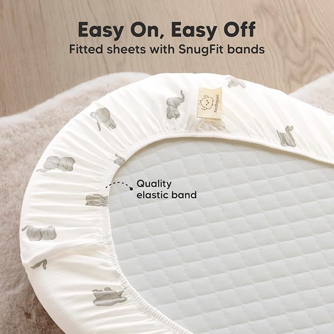 2-Pack Organic Bassinet Sheets for Girls, Boys - 100% Cotton Bassinet Mattress Sheets Compatible with Halo Bassinest Swivel Sleeper, Graco, Baby Delight, Chicco, Unisex Fitted Bassinet Sheets (Elly)