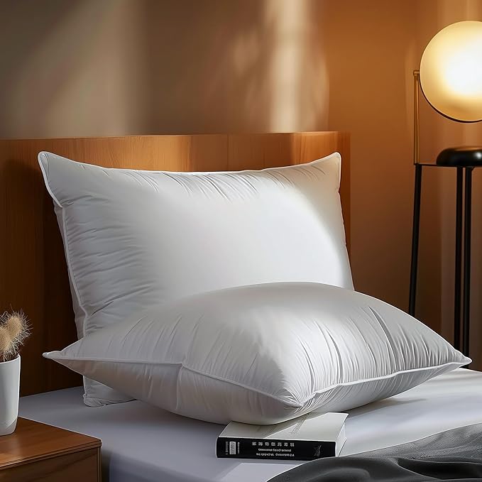 WOLKI Feather Down Alternative Pillows Queen Size Set of 2, 100% Soft Cotton Shell Bed Pillow, Hotel Sleeping Pillow for Back, Stomach or Side Sleepers 20x30