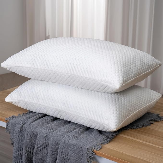 Shredded Memory Foam Pillows for Sleeping 2 Pack - Cooling Bed Pillows Standard Size Set of 2 - Medium Frim Gel Pillows for Side & Back Sleeper with Washable Removable Cover