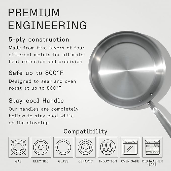 Made In Cookware - 10-Inch Stainless Steel Frying Pan With Lid - 5 Ply Stainless Clad - Professional Cookware - Crafted in Italy - Induction Compatible