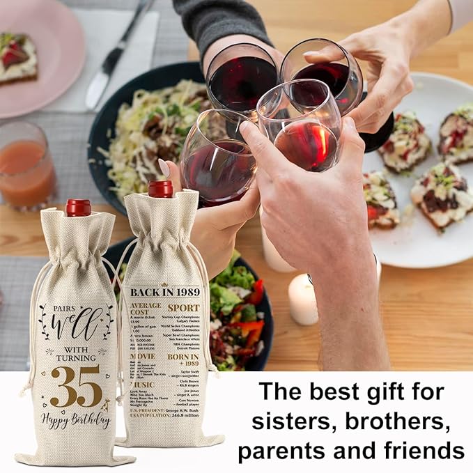 35th Birthday Gifts for Women Men Funny Wine Bag 35th Birthday Decorations Party Favors Happy Anniversary 35 Year Old Gifts Ideas for Mom Her Wife Woman Sister Coworker Wine Gift Bag