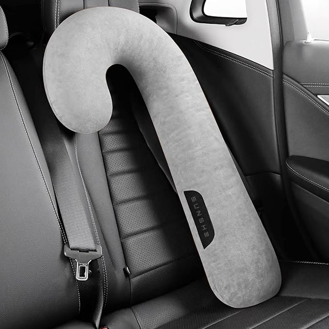 Travel Neck Body Pillow for Car Sleeping, Travel Gifts J Pillow Road Trip Essentials for Adults Kids, Neck&Spine Support Pillows for Comfortable Long Drives (Grey)