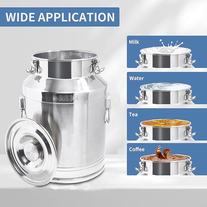 28 Liter 7.8 Gallon Stainless Steel Milk Can Milk Bucket Wine Pail Bucket Large Capacity Milk Can Tote Jug with Sealed Lid and Carry Handle