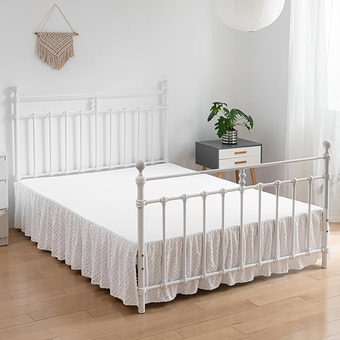 Tufted Bed Skirt Twin Size,Ruffled Bed Skirt with Split Corners, Twin Bed Skirt 14 Inch Drop, Boho Twin Size Bed Skirt White for Ruffled Bed Skirt with Split Corners, Bed Skirt Twin Size